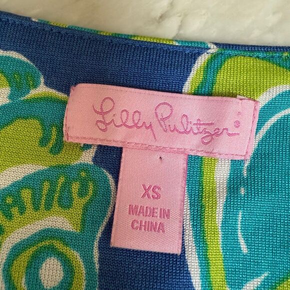 Lilly Pulitzer Patty Dress Seashell Silk Knit Sleeveless V-neck Blue Beach Sz XS - Picture 4 of 8